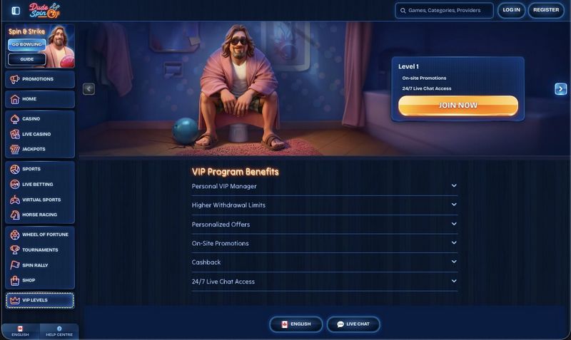 Recenzja kasyna online DudeSpin: Testowanie Bowling Clash i ponad 18 000 gier